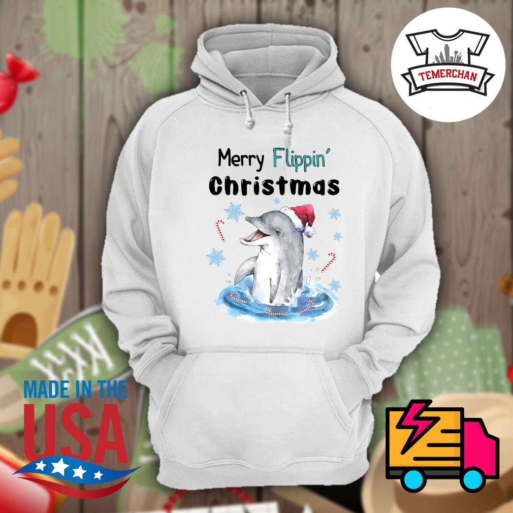 Dolphin Santa hat Merry flippin' Christmas shirt, hoodie, tank top