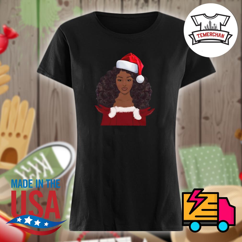 Afro Girl Santa hat Christmas s Ladies t-shirt