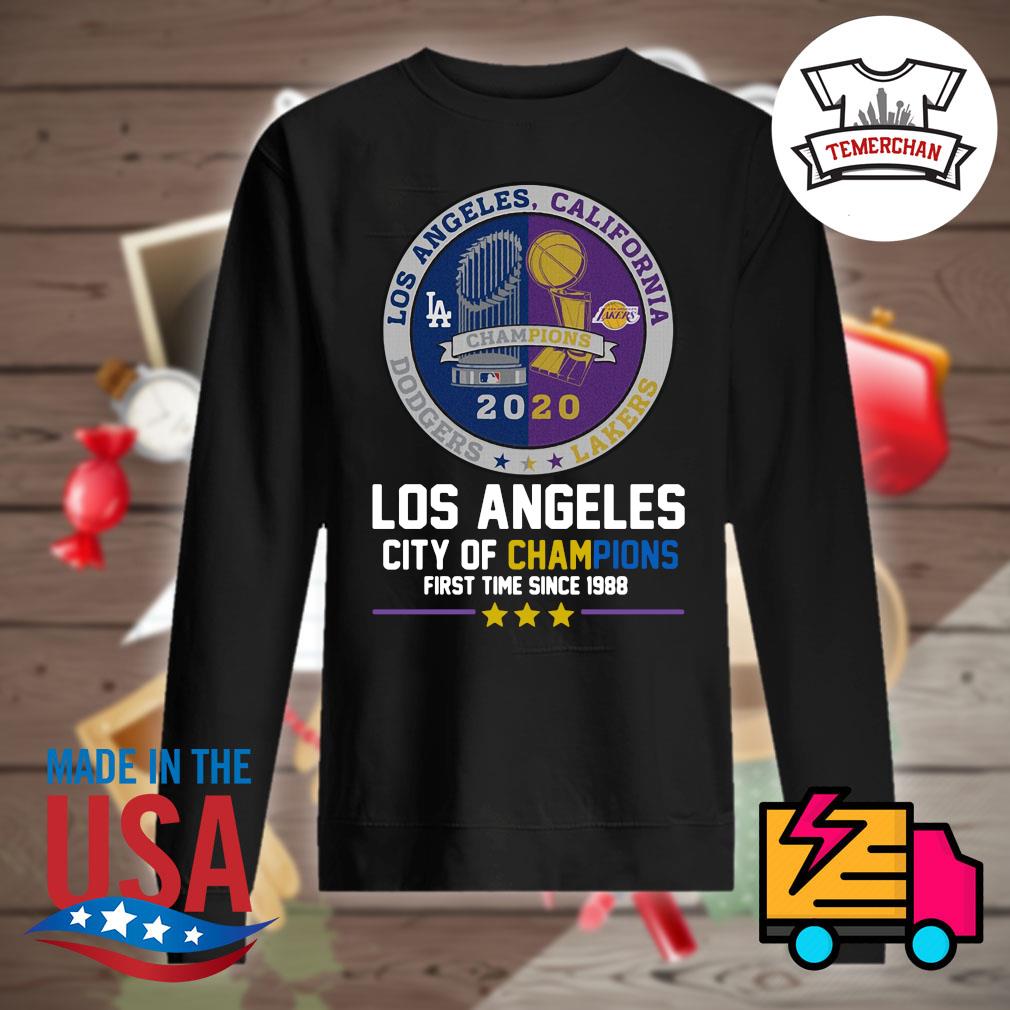 Top los angeles Dodgers and los angeles Lakers California city of champions  first time since 1988 shirt, hoodie, sweatshirt for men and women